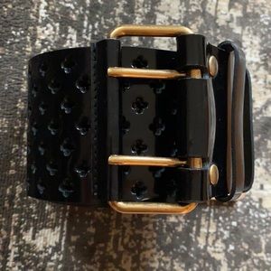Black Yves Patent Leather Perforated Wide Belt